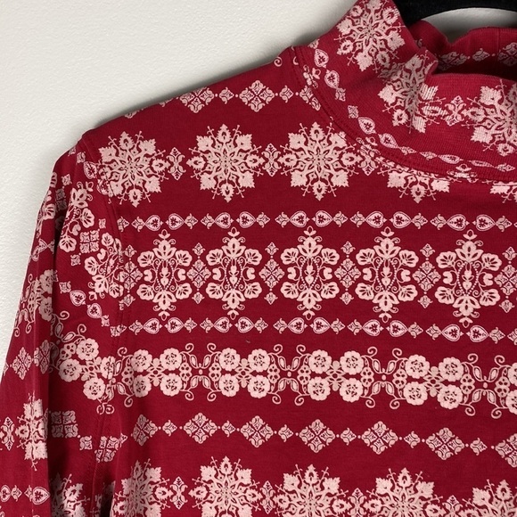 Christmas Ornament Snowflake Sweater Mock Neck Long Sleeve Large L Red White - Picture 2 of 5